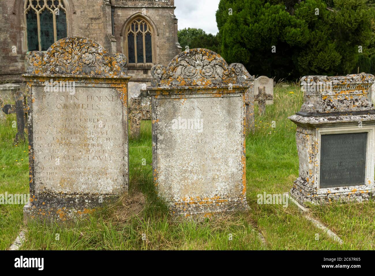 Headstones of Sir John Horner and his wife Frances who were buried at
