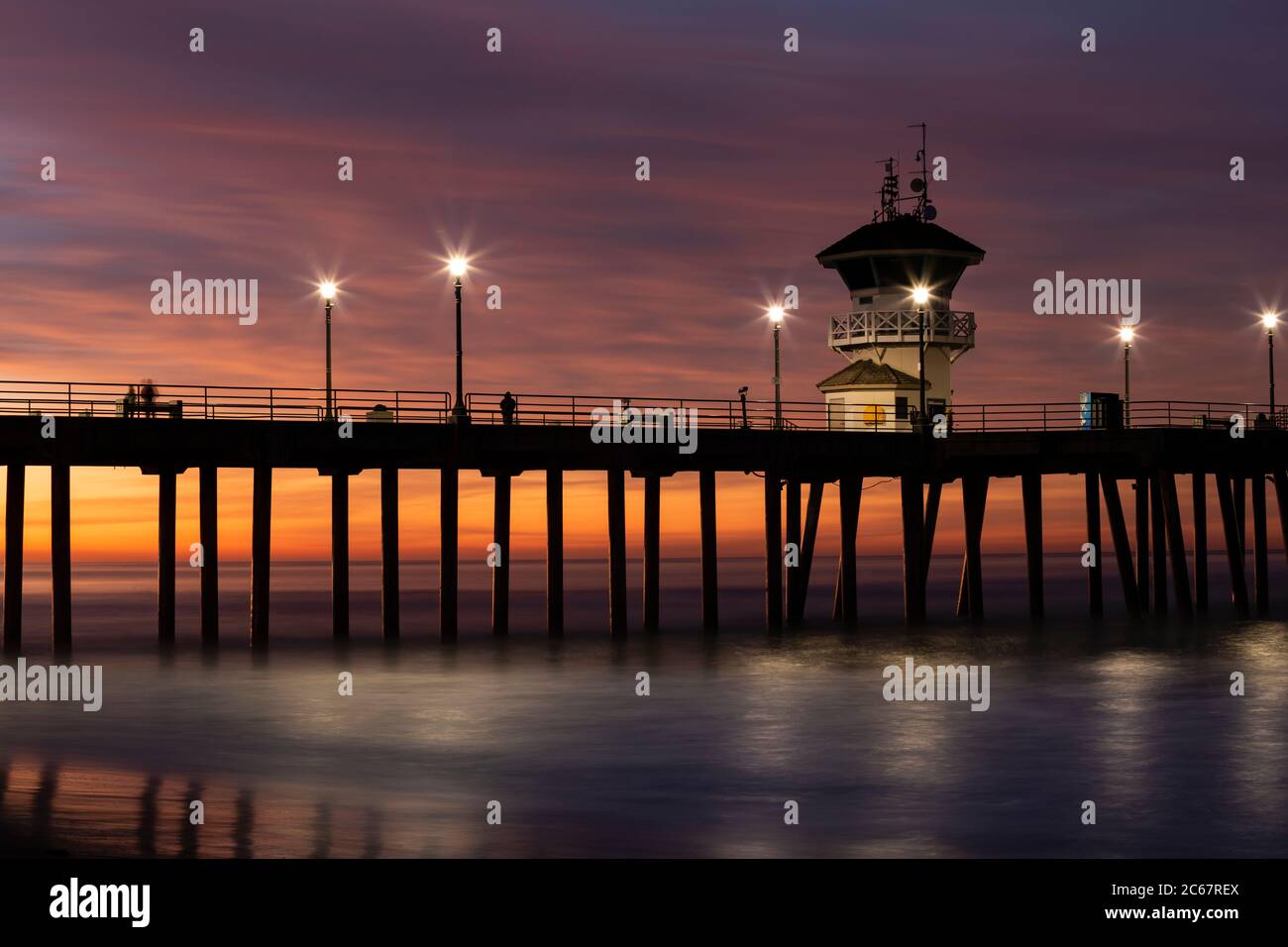 Huntington Beach Pier at sunset, California, USA Stock Photo