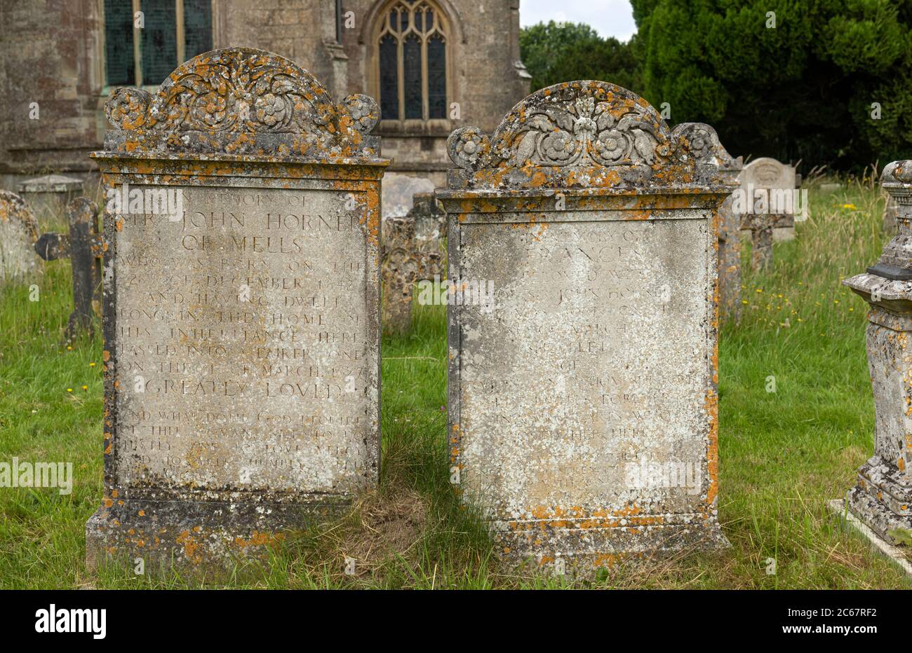 Headstones of Sir John Horner and his wife Frances who were buried at
