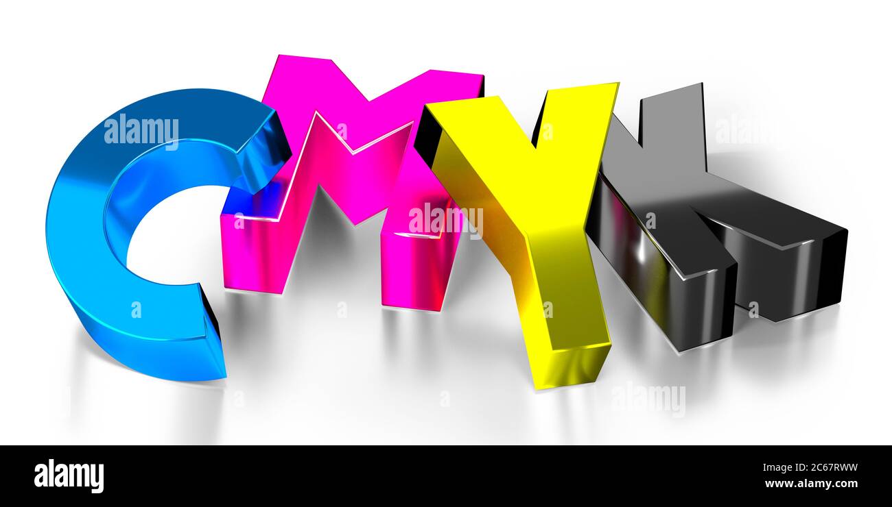 CMYK colors concept - cyan, magenta, yellow, black - 3D illustration ...