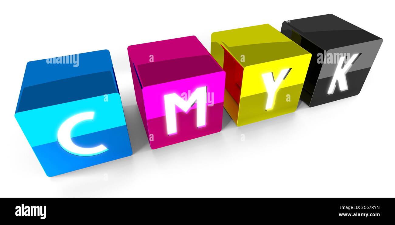 CMYK colors concept - cyan, magenta, yellow, black - 3D illustration ...