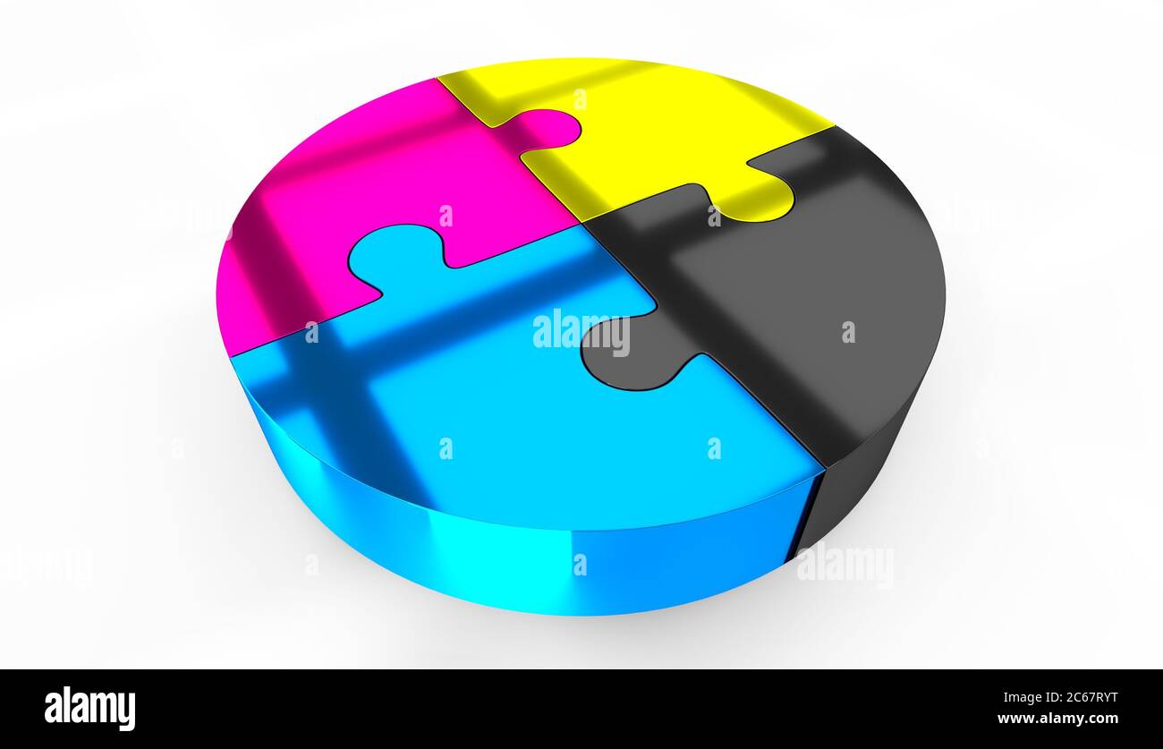 CMYK colors concept - cyan, magenta, yellow, black - 3D illustration Stock Photo