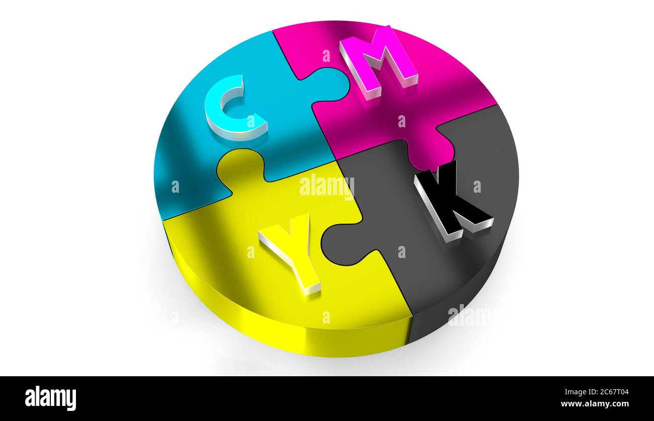 CMYK colors concept - cyan, magenta, yellow, black - 3D illustration ...