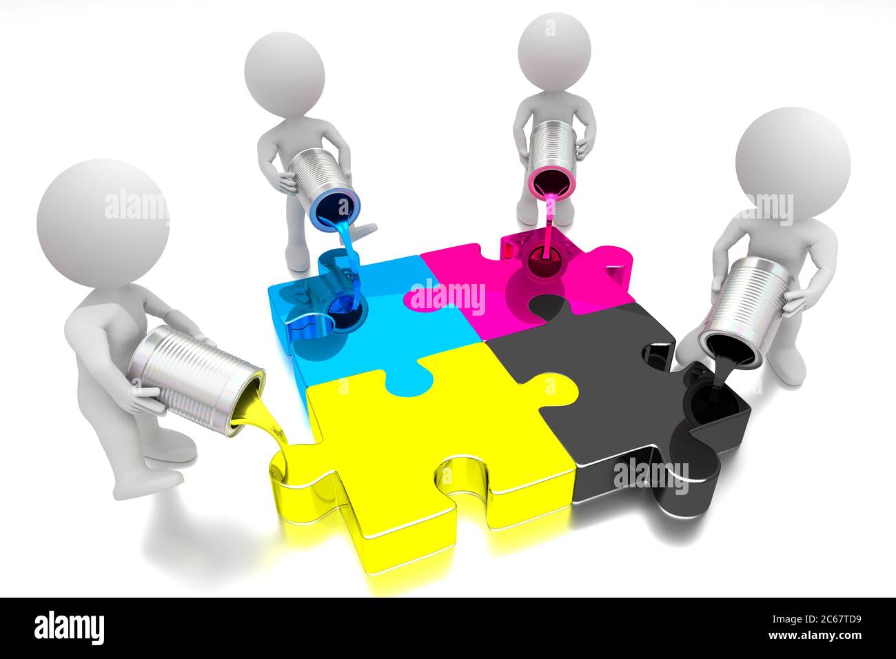 CMYK concept, cartoon characters - cyan, magenta, yellow, black - 3D ...