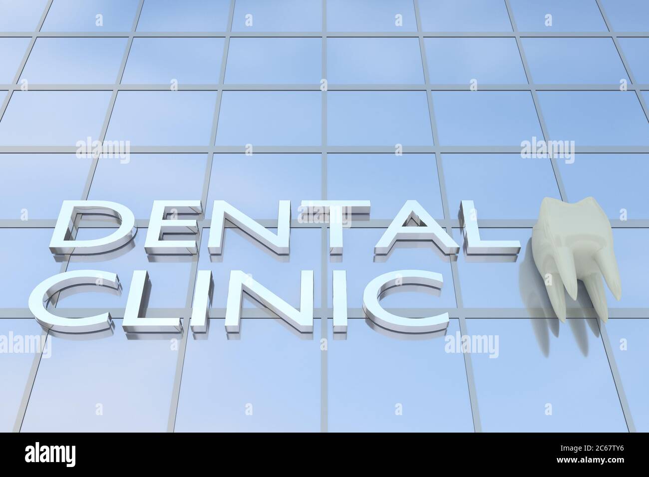 Tooth In Script 3D illustration of a building with the script DENTAL CLINIC along with ...