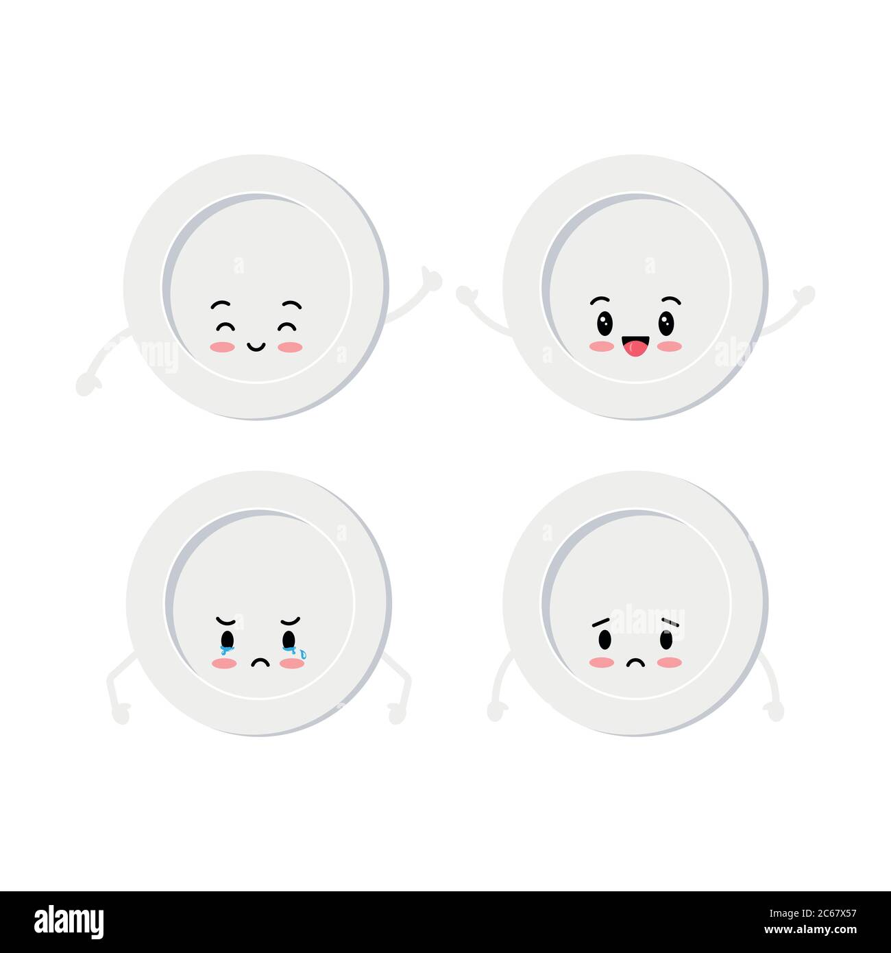 White plate emoji set isolated on a white background Stock Vector Image