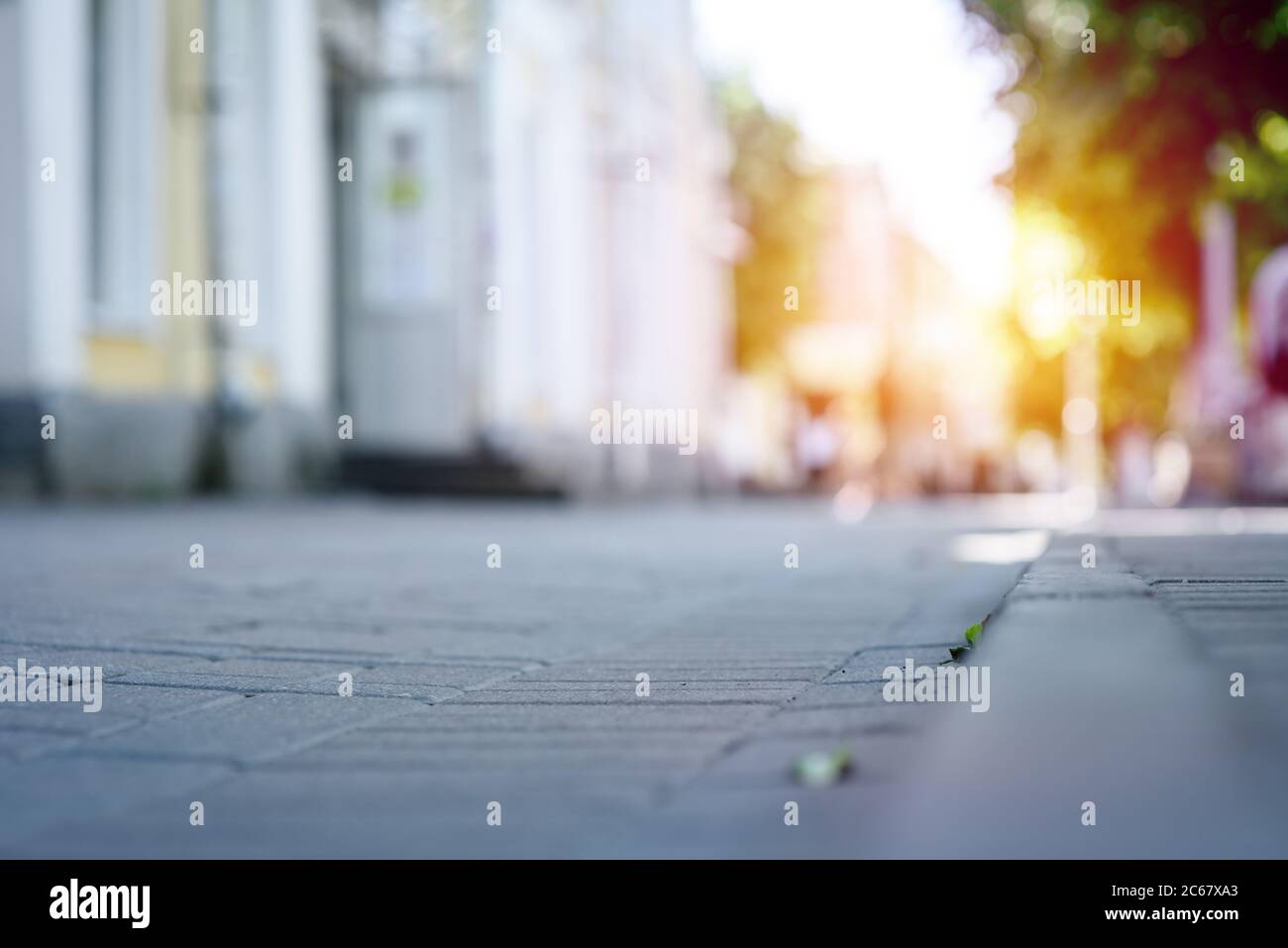 An empty square in the city is a soft focus. Sunny. Stock Photo