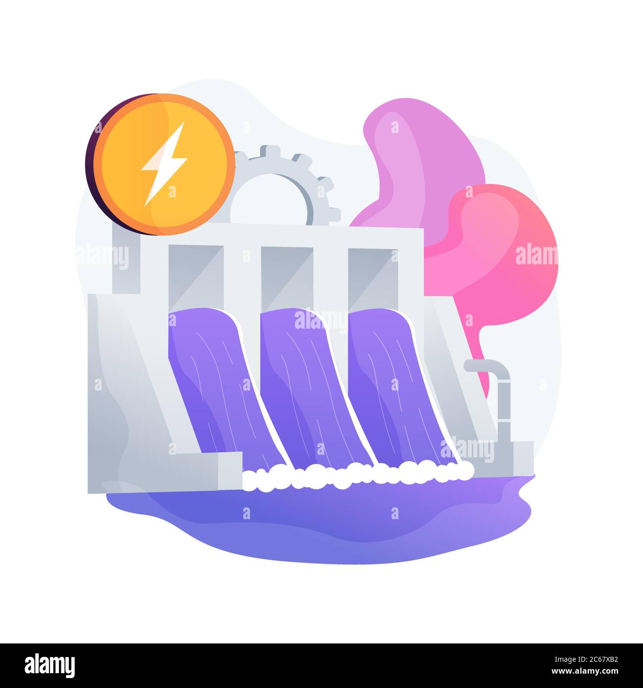 Hydroelectric power station, water mass energy using, dam and reservoir vector concept metaphor. Stock Vector