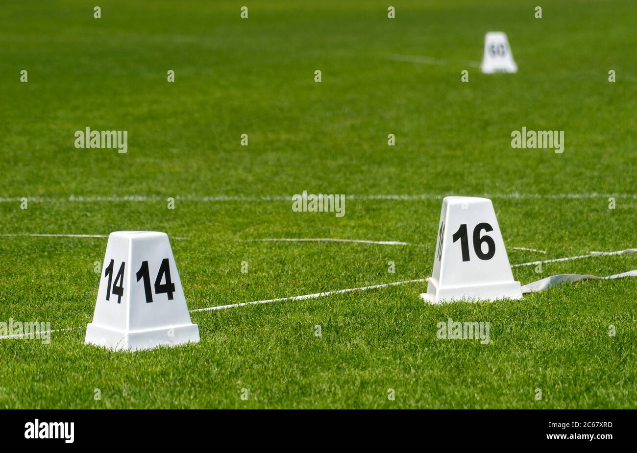 Distance marks for Javelin, discus, ball and hammer throw. Track and