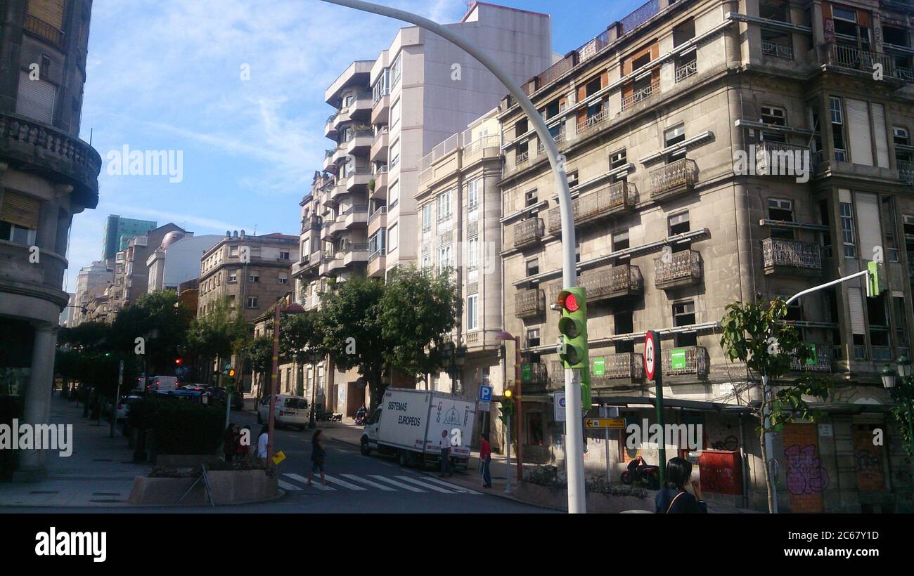 The stunning architecture of Vigo. Spain, Galicia. Old buildings, port and streets. Stock Photo