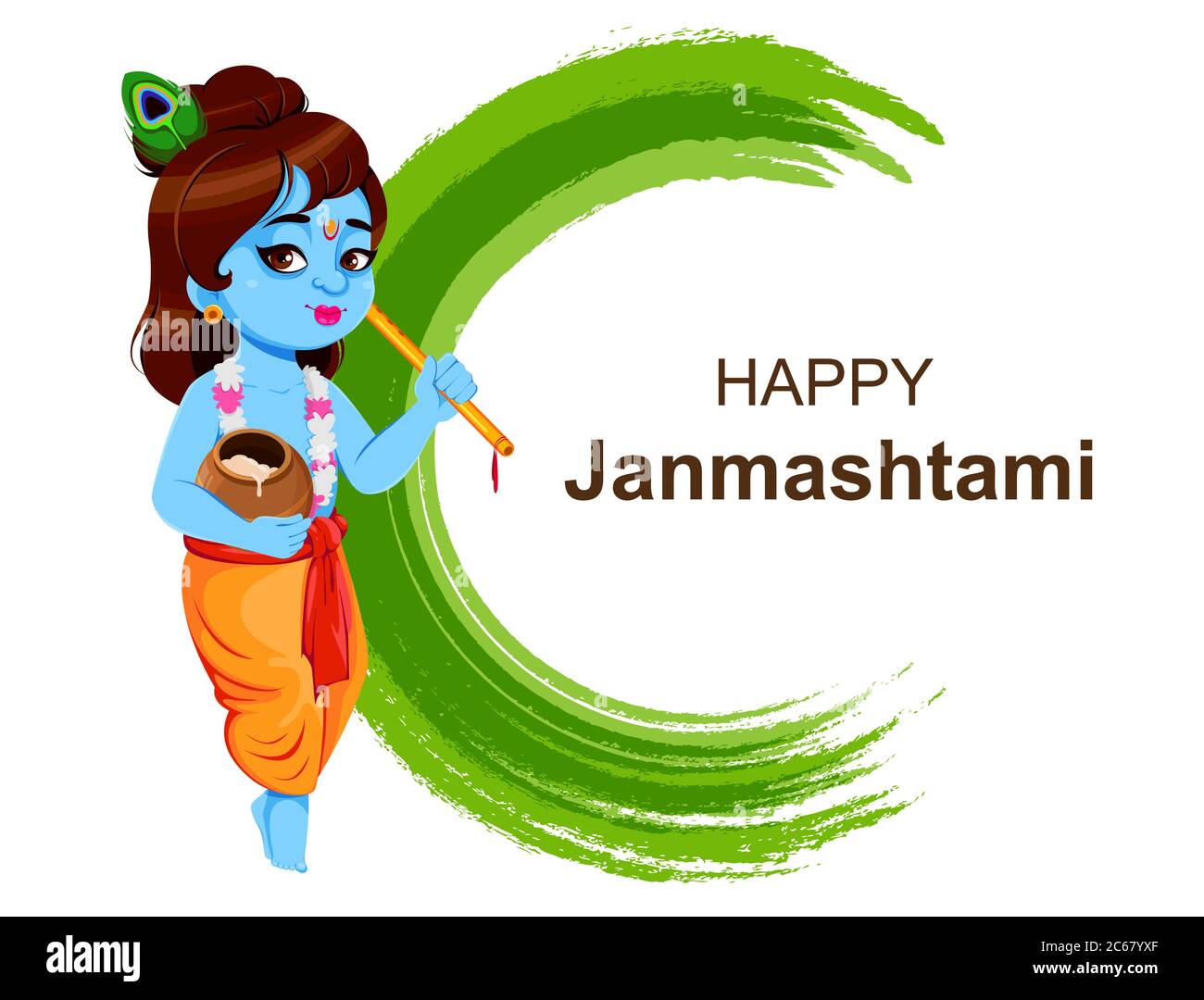 Happy Krishna Janmashtami, set of three poses. Lord Krishna with flute