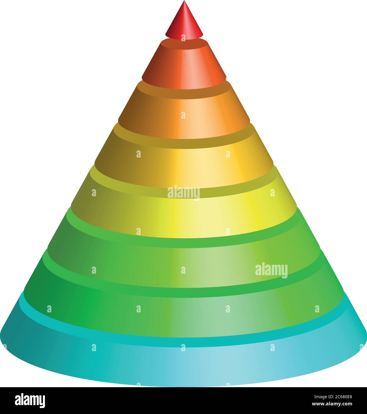 Layered cone. 3D conical pyramid of 8 multicolored rainbow spectrum