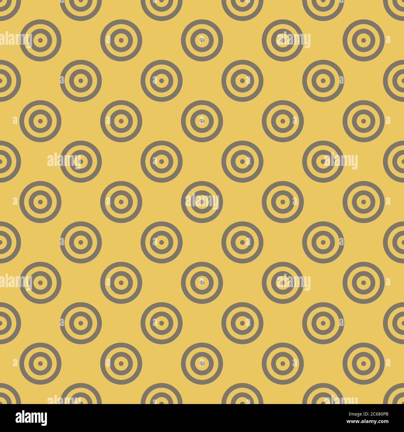 Abstract background seamless mosaic of concentric circles in diagonal arrangement on golden background. Retro design vector wallpaper. Stock Vector