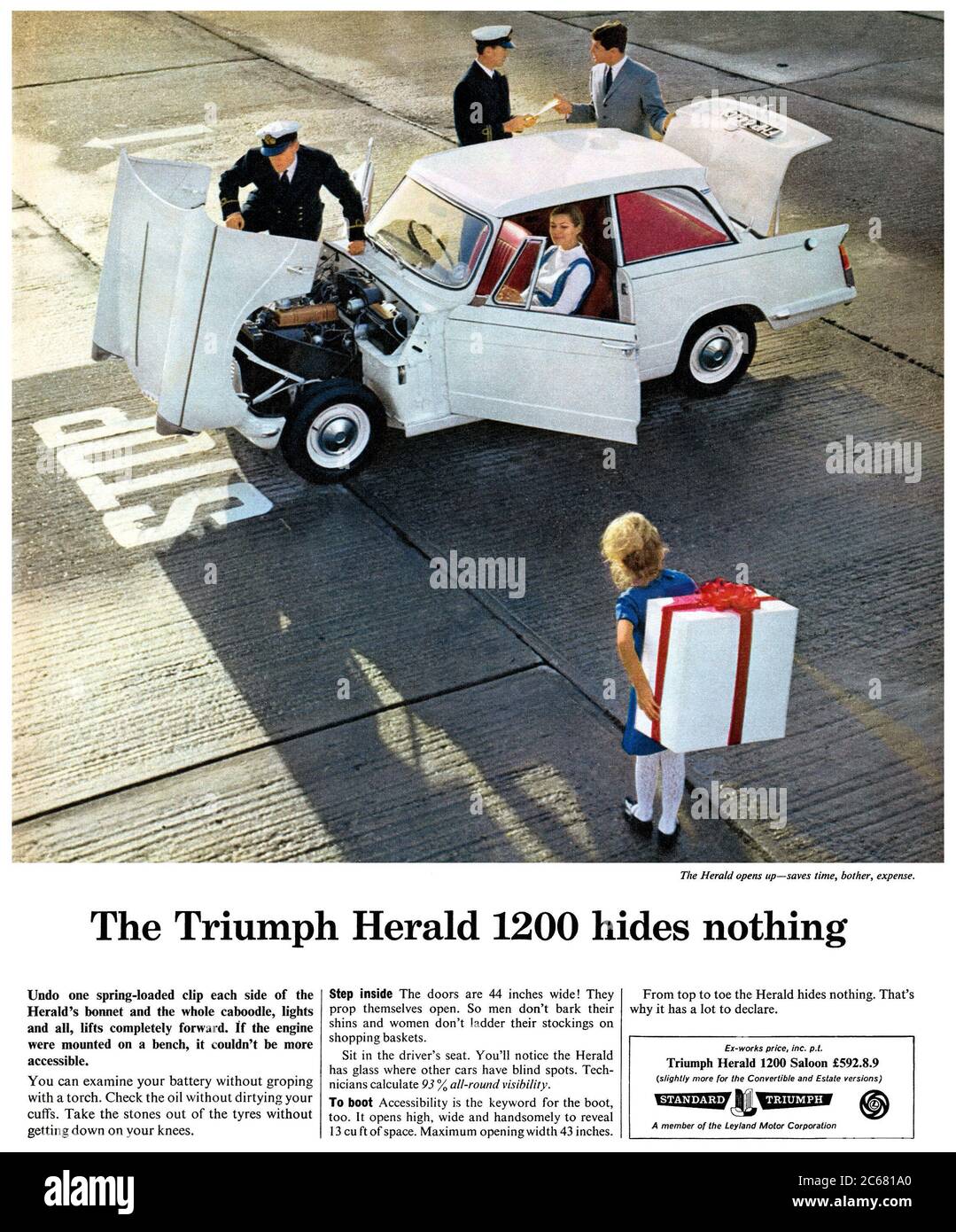 1966 British advertisement for the Triumph Herald 1200 motor car. Stock Photo