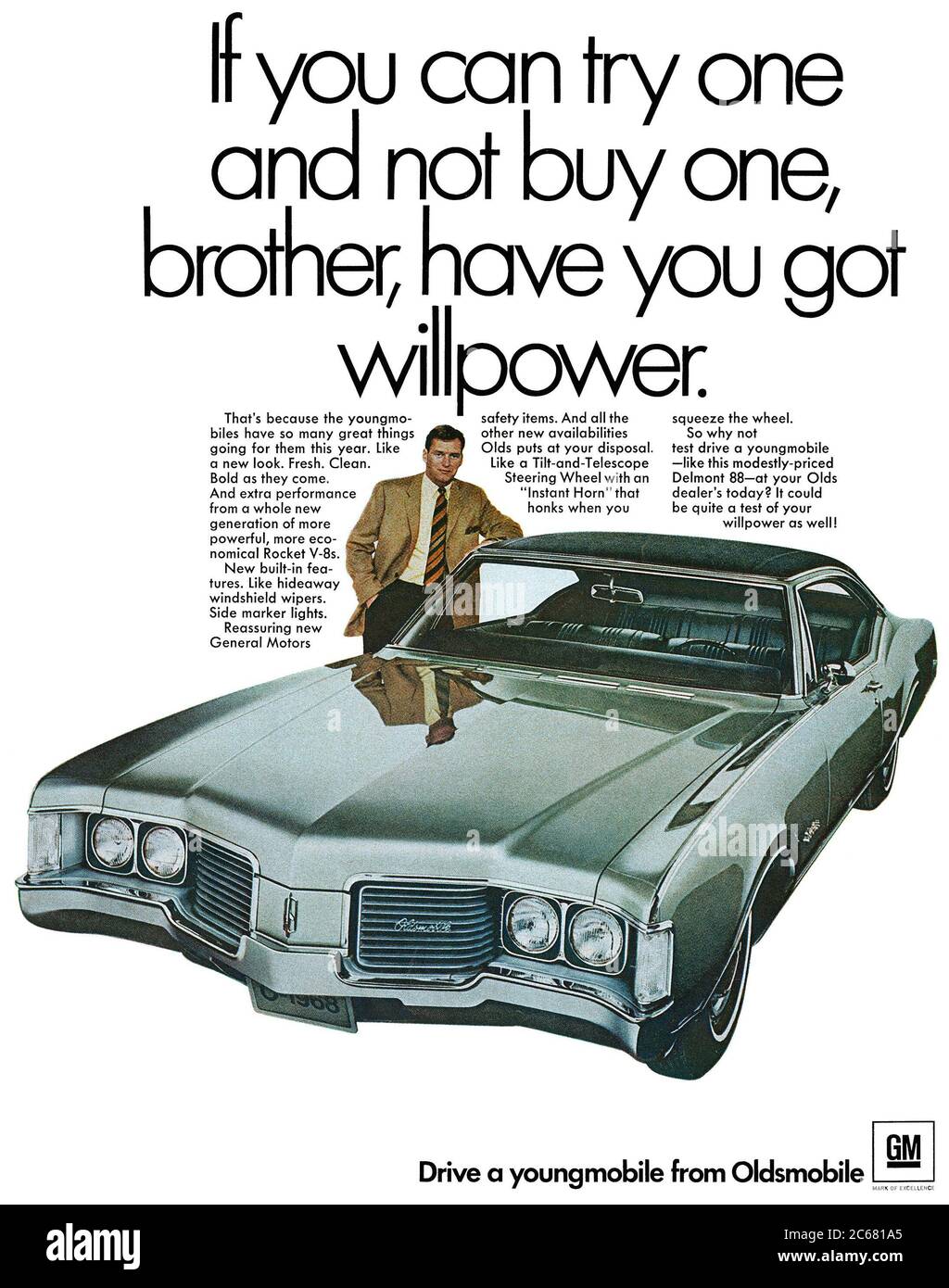 1968 U.S. advertisement for the Oldsmobile automobile. Stock Photo