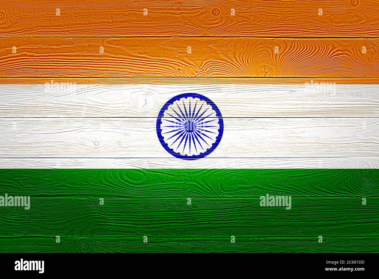 India flag painted on old wood plank background. Brushed wooden board ...