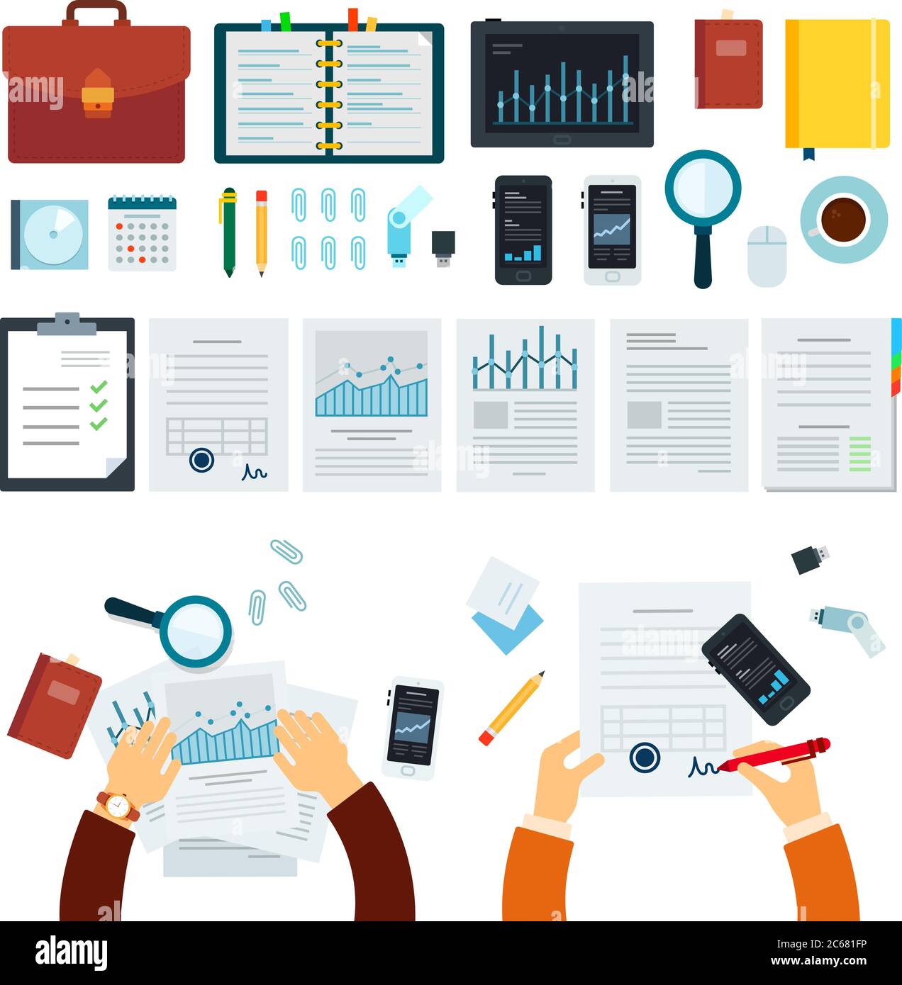 Set of Devices and Business Tools flat vector illustration Stock Vector ...