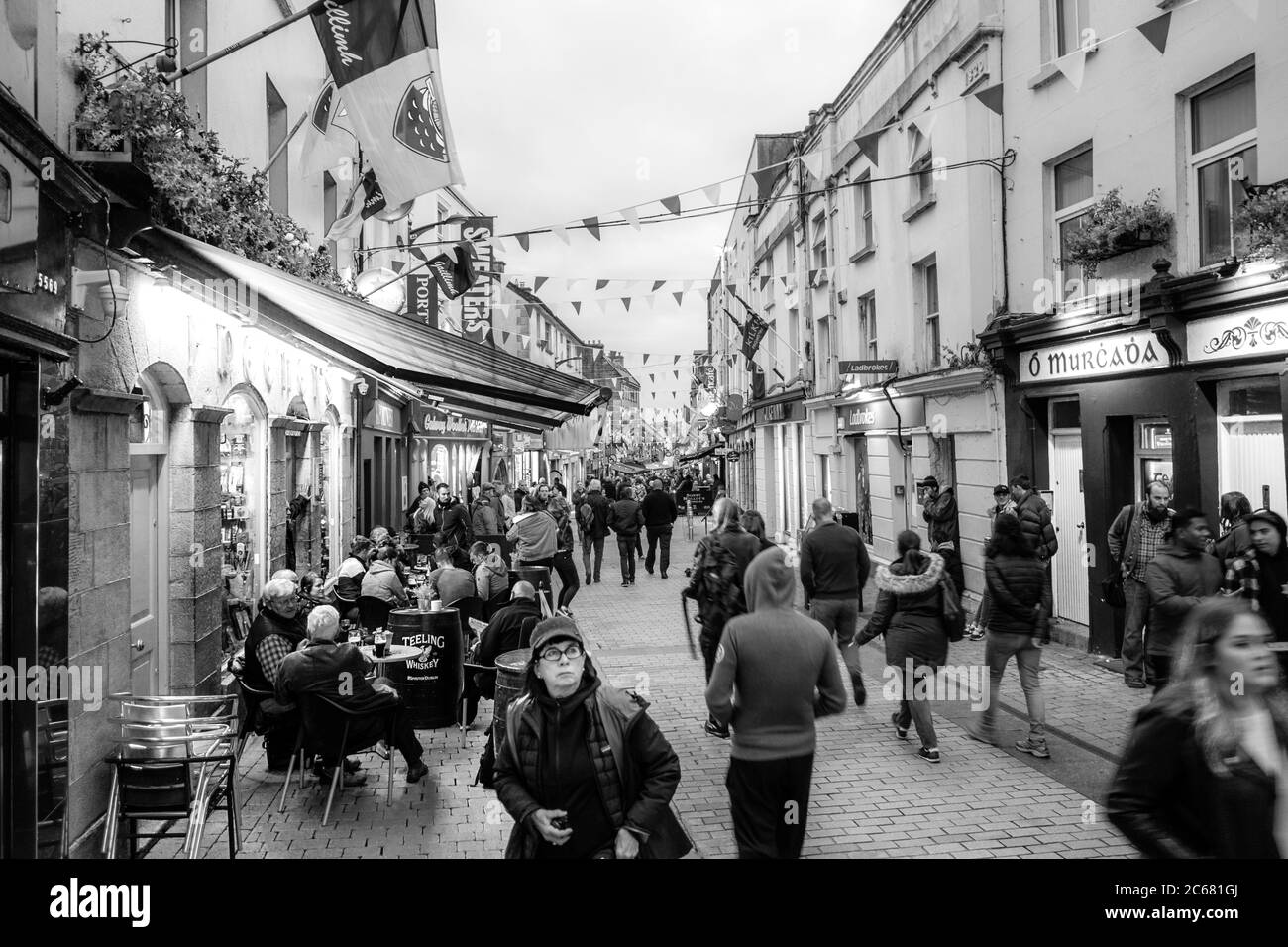 Busy shopping street in Latin Quarter, Galway, Ireland Stock Photo