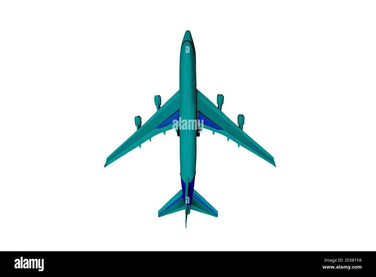 Color aircraft isolated on a white background. Model of a passenger plane. Top view, flat layout Stock Photo