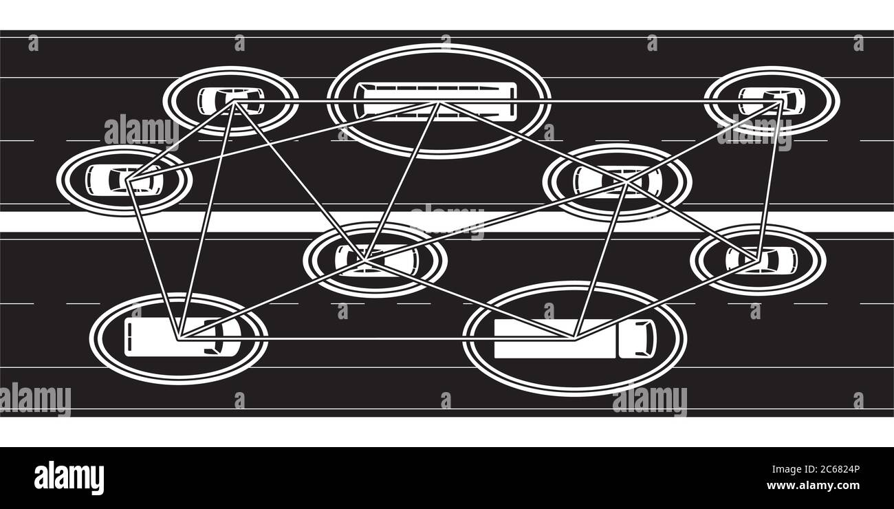 5G connected cars on highway – vector illustration Stock Vector