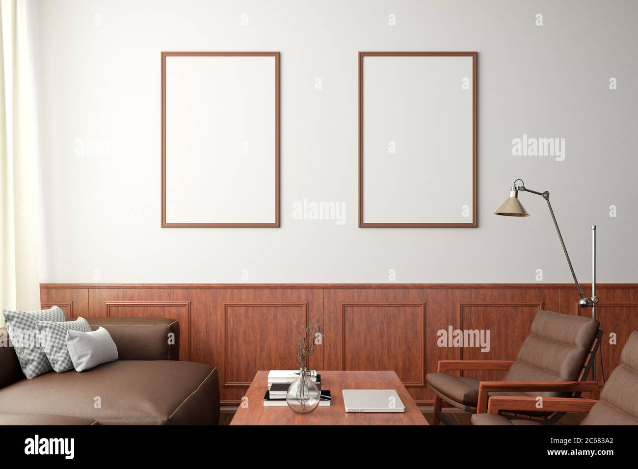 Download Two Vertical Blank Posters Mockup On White Wall In Classic Style Interior Of Modern Living Room 3d Illustration Stock Photo Alamy PSD Mockup Templates