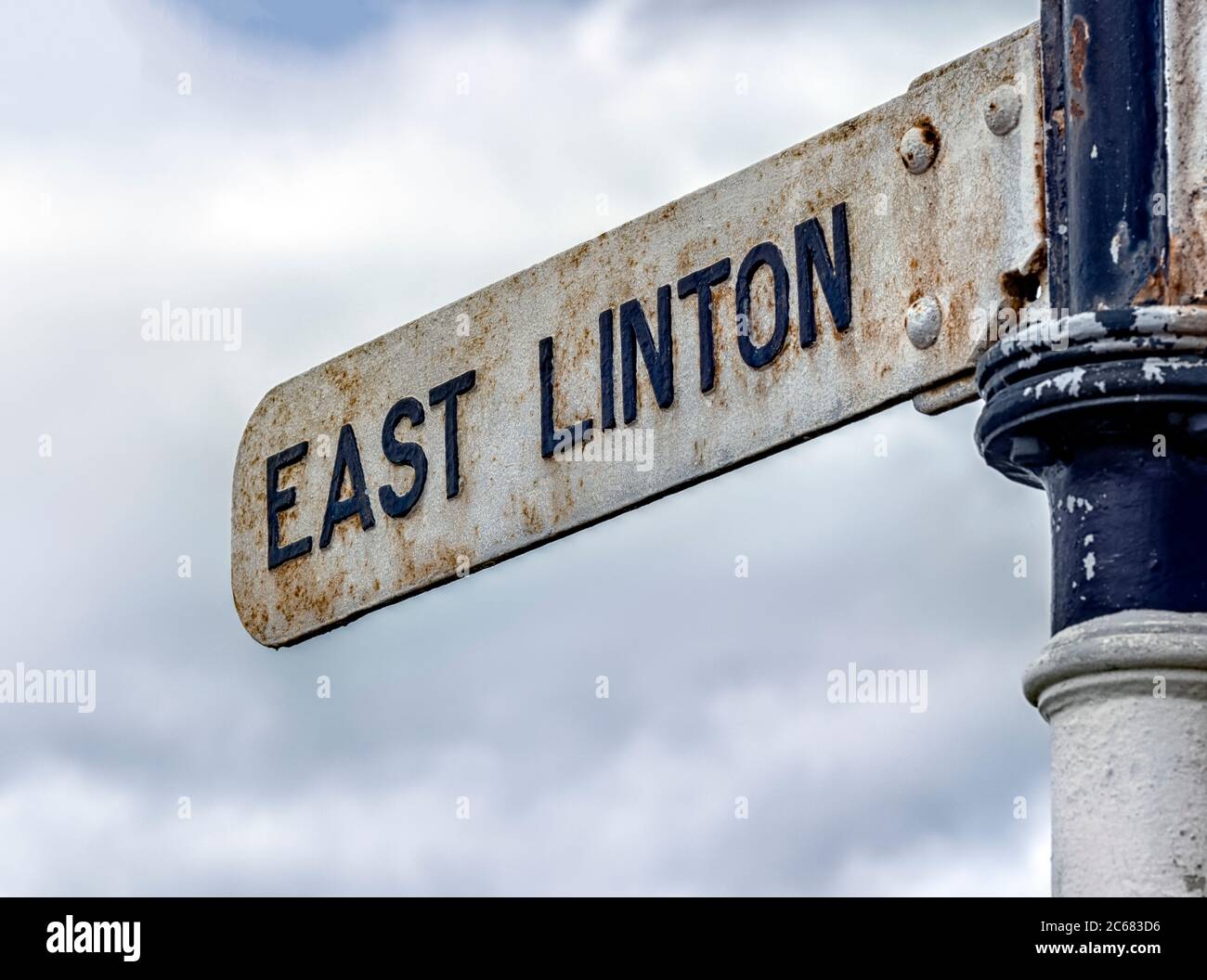 An East Lothian road sign giving directions to East Linton Stock Photo