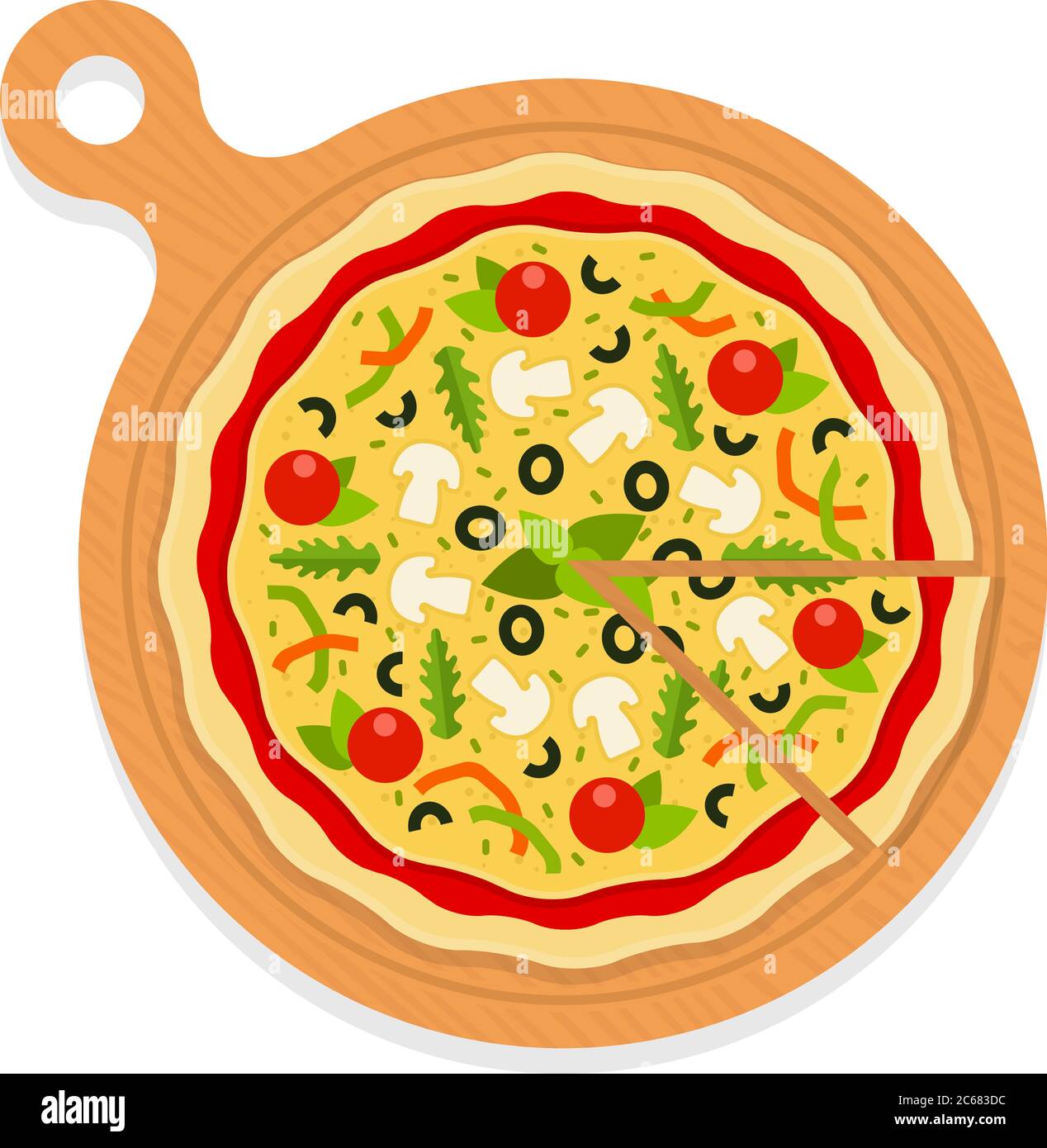 Italian pizza on a wooden board flat icon vector isolated Stock Vector