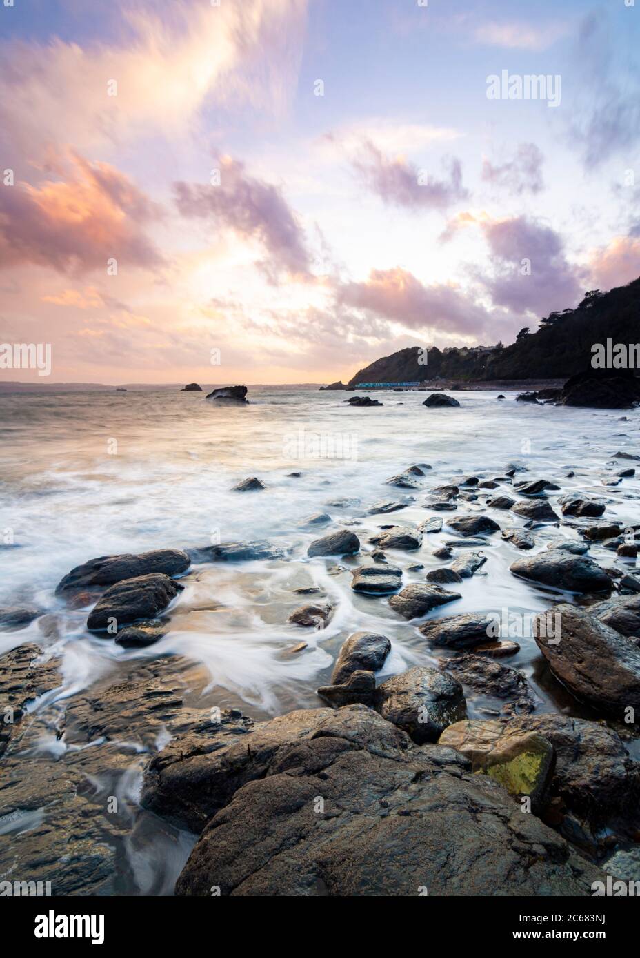 Dramatic Shoreline at Meadfoot Beach - Torquay, Devon, England Stock Photo