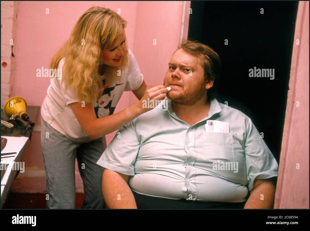 Comedian Louie Anderson getting make up before performing standup at the Comedy Store in Los Angeles, CA Stock Photo