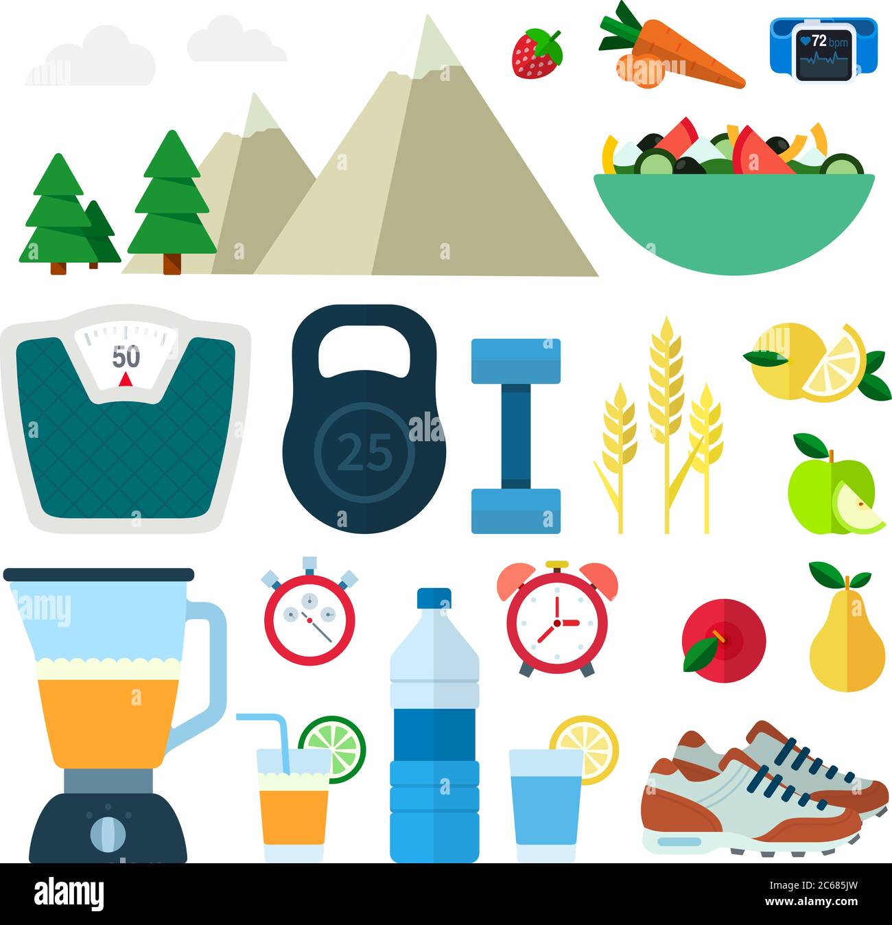 Set of Healthy Food icons flat vector illustration Stock Vector Image ...