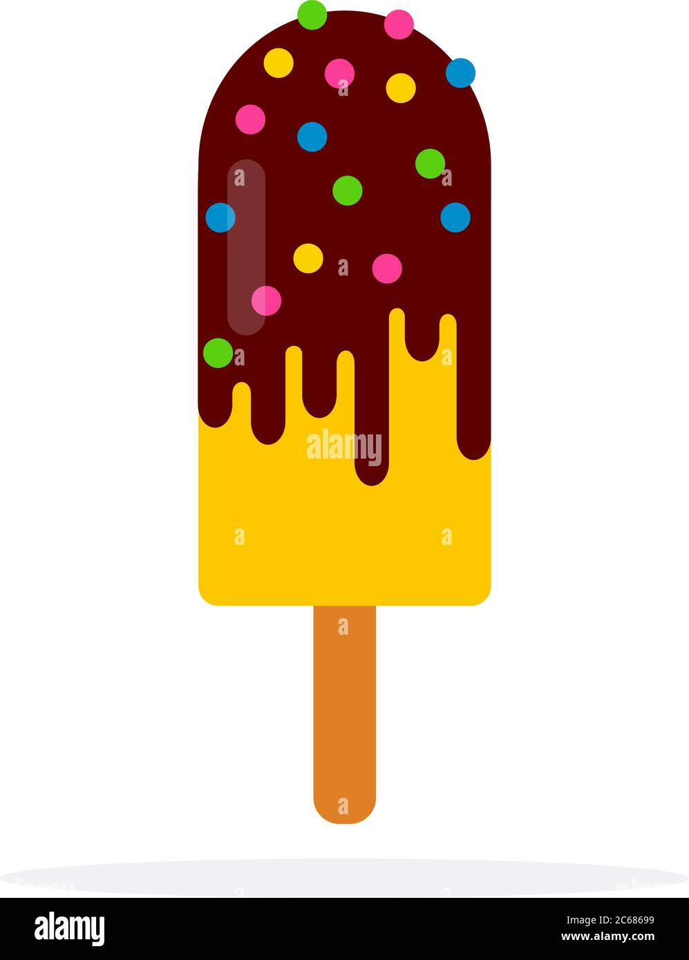 Orange ice cream on a stick with chocolate and decor flat isolated Stock Vector