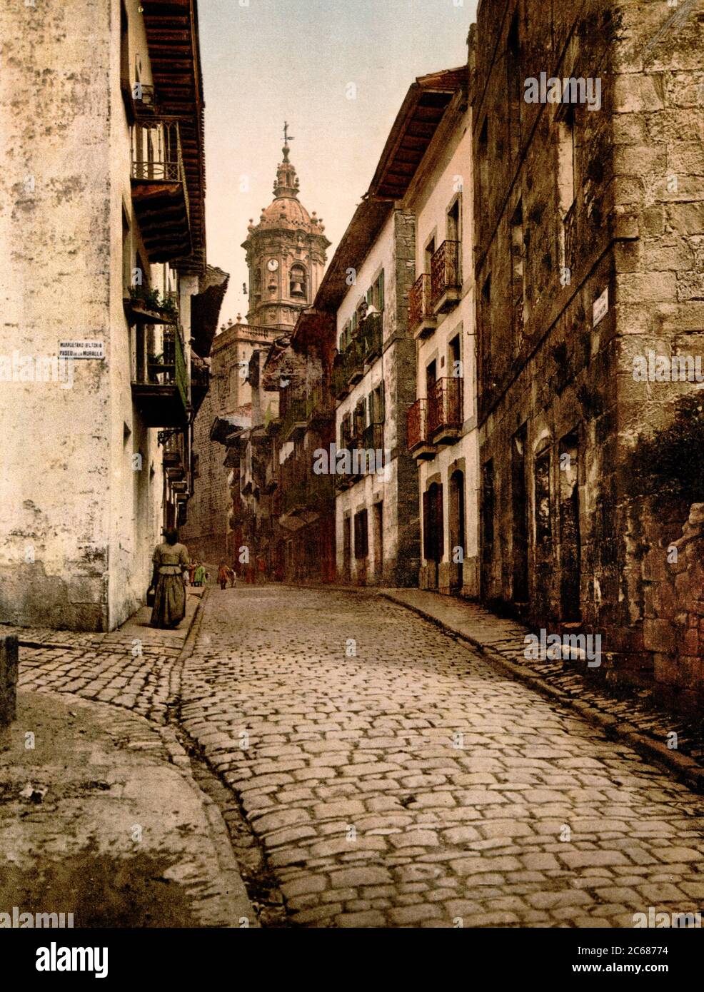 Calle Mayor, Main Street, Fuenterrabia, Spain, circa 1900 Stock Photo