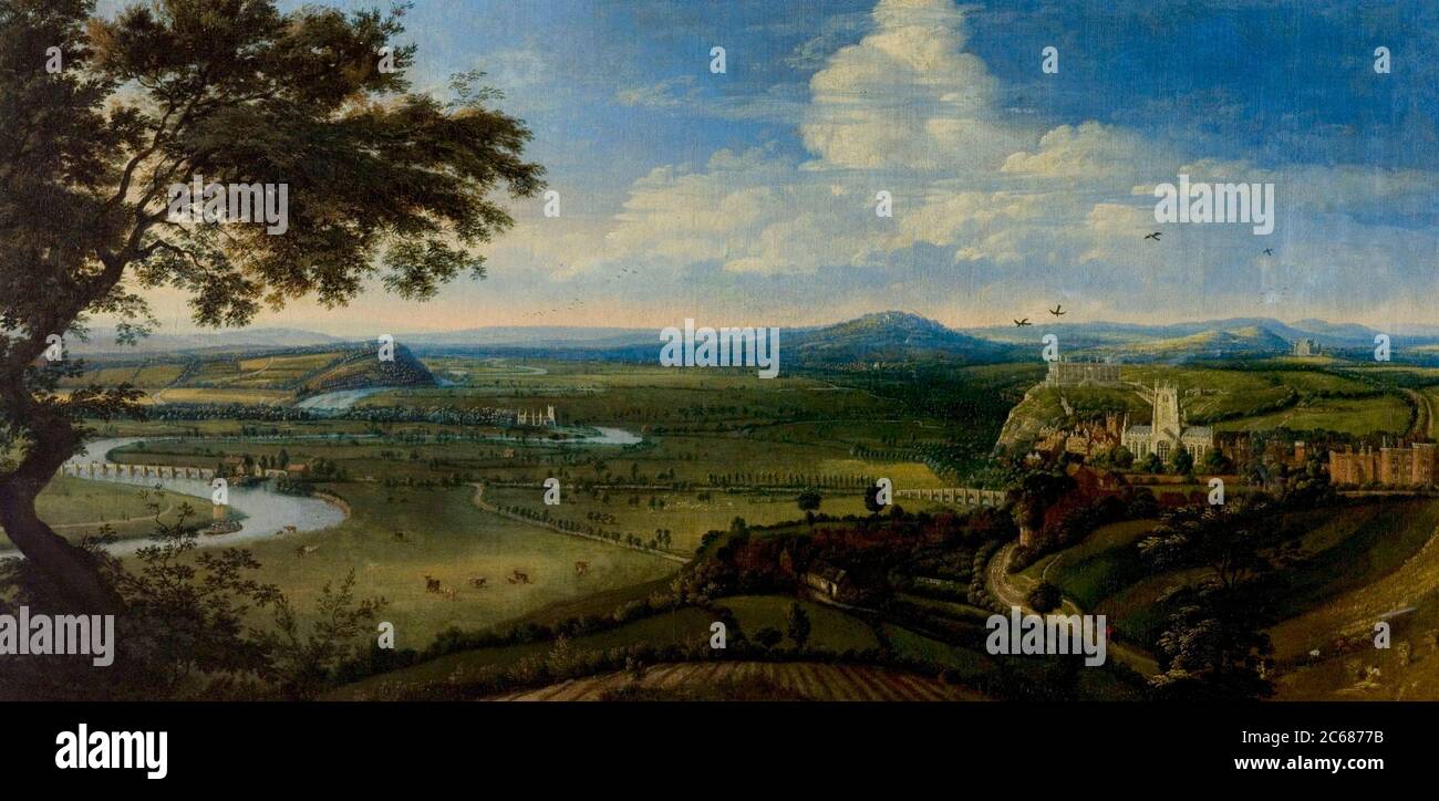 Jan Siberechts - View of Nottingham from the East, circa 1695 Stock Photo
