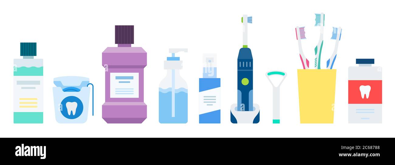 Set for the prevention, care of the oral cavity and teeth vector