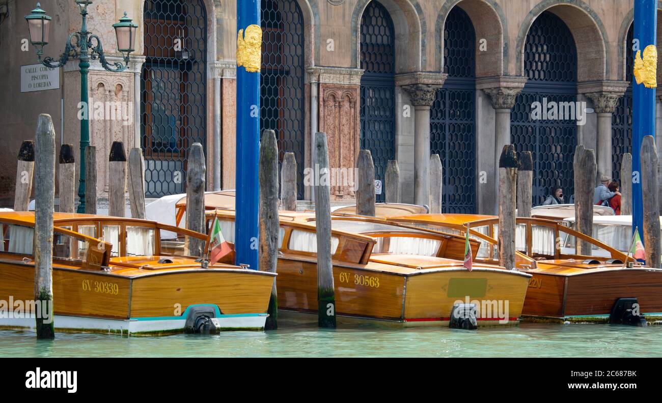 View of water taxies, Grand Canal, Venice, Veneto, Italy Stock Photo