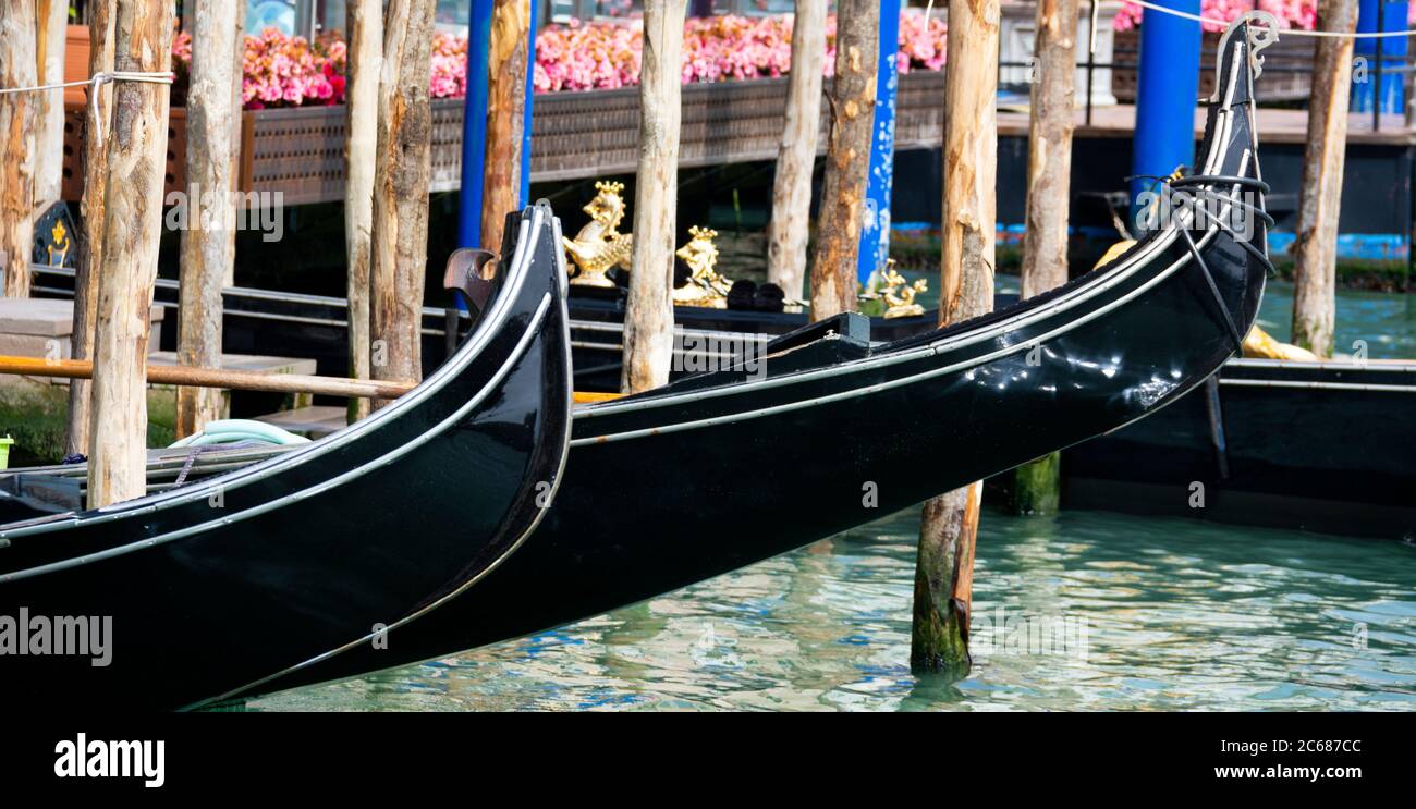 Close up of gondolas, Grand Canal, Venice, Veneto, Italy Stock Photo