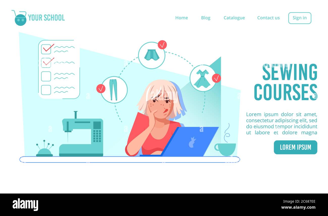 Sewing courses or tailoring school landing page Stock Vector