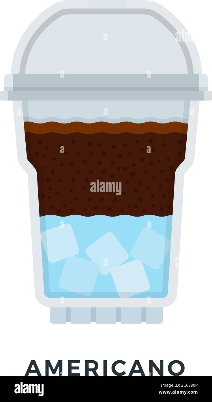 Americano ice coffee in a clear plastic glass vector flat isolated ...