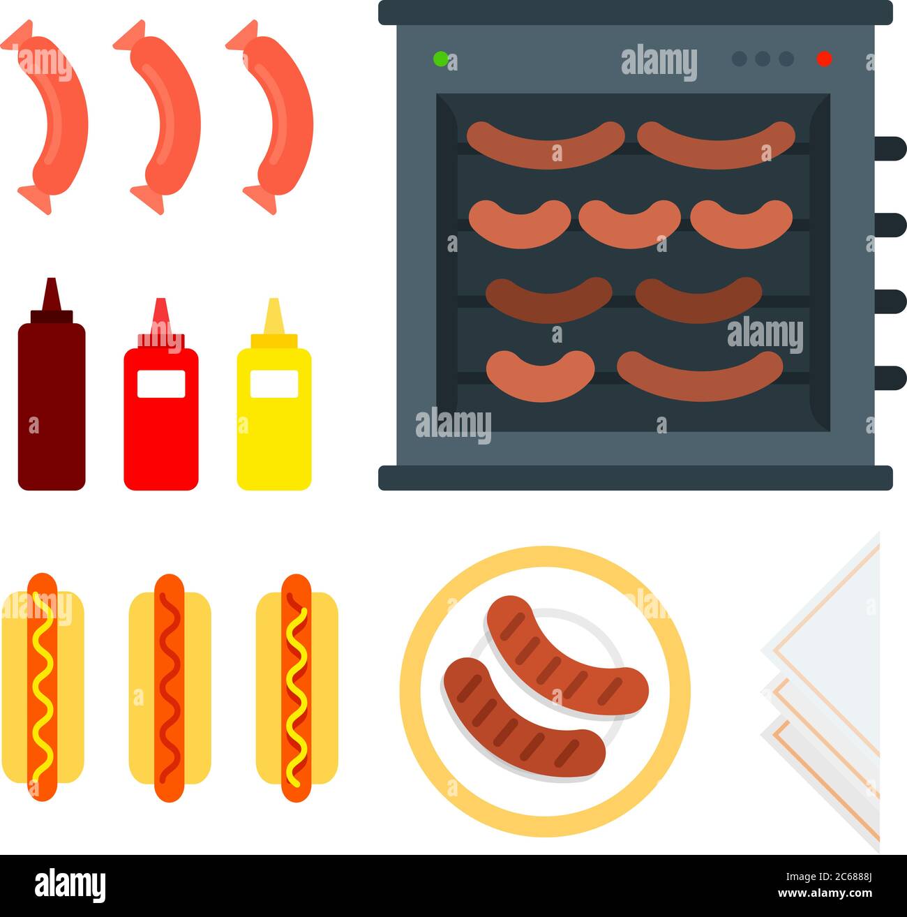 Sausage electrical grill vector flat material design isolated object on white background. Stock Vector
