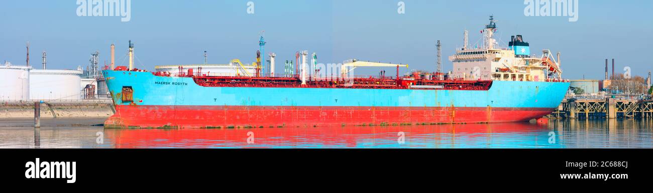 Oil tanker moored in port, Le Havre, Normandy, France Stock Photo