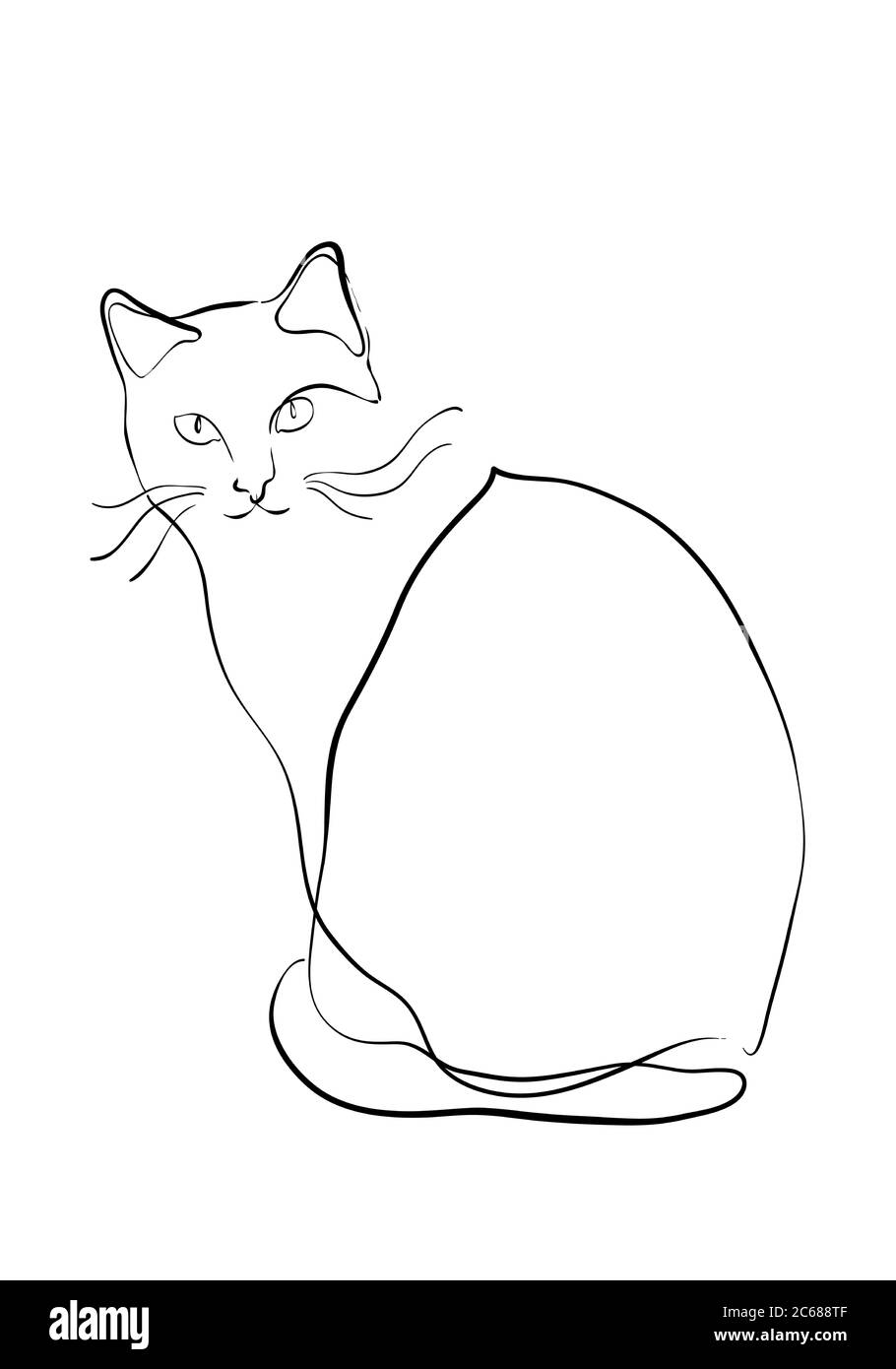 One line drawing of the cat in modern minimalistic style, Single line