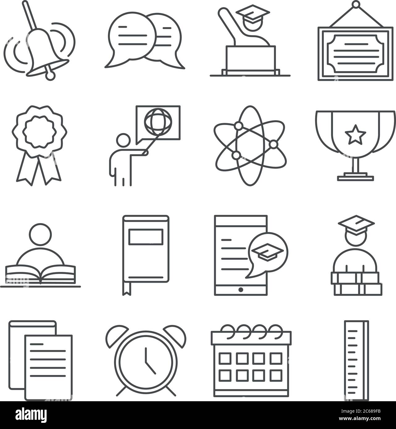 teach school education learn knowledge and training icons set line ...