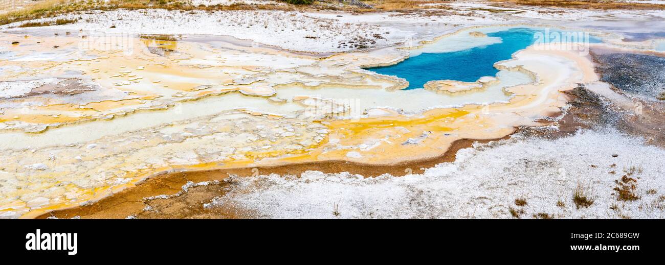 High angle view of Doublet pool, Upper Geyser Basin, Yellowstone National Park, Wyoming, USA Stock Photo