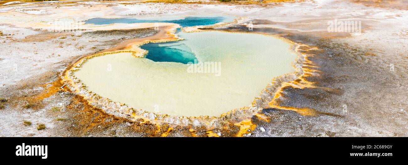 High angle view of Doublet pool, Upper Geyser Basin, Yellowstone National Park, Wyoming, USA Stock Photo