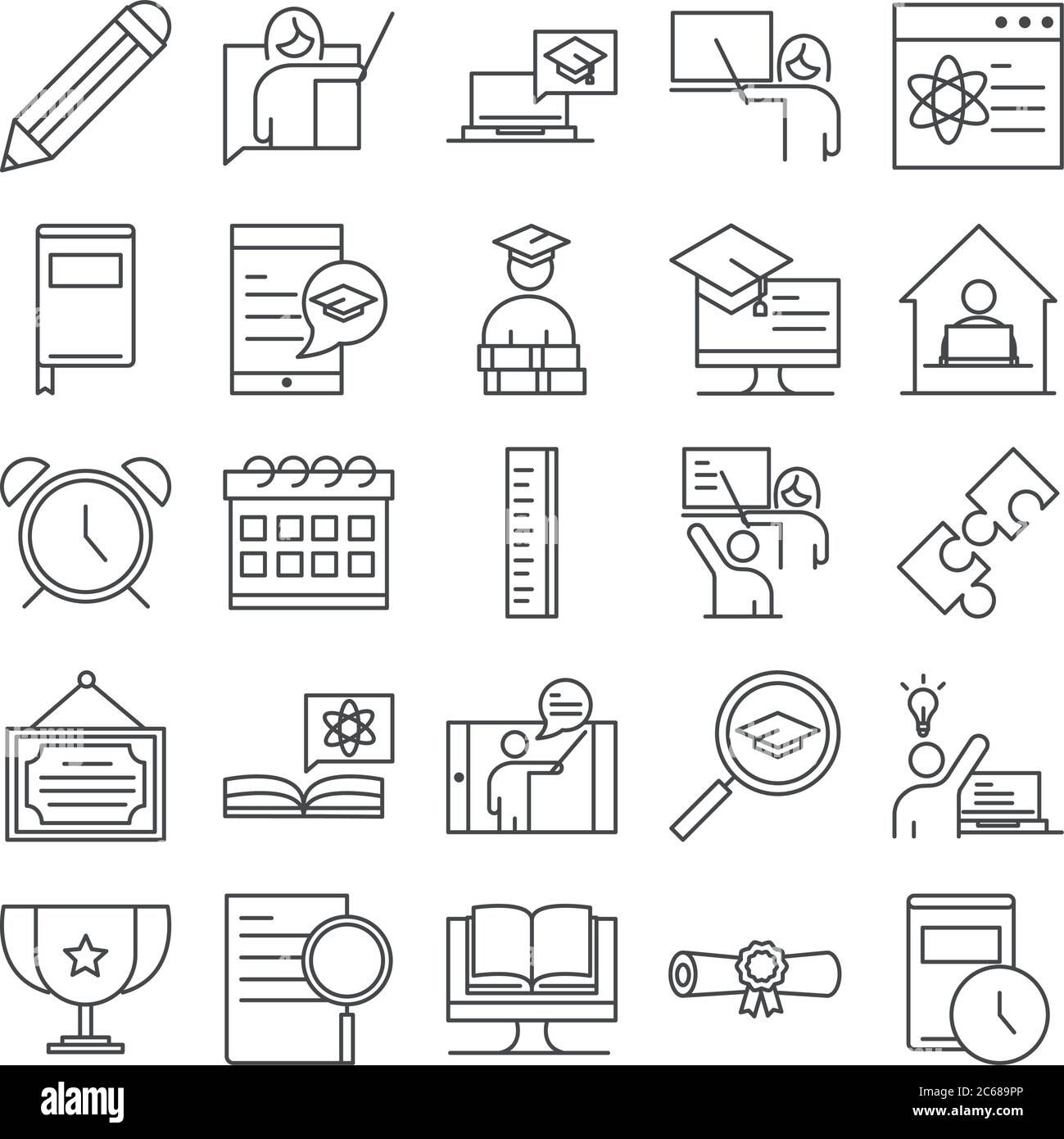 teach school education learn knowledge and training icons set line ...