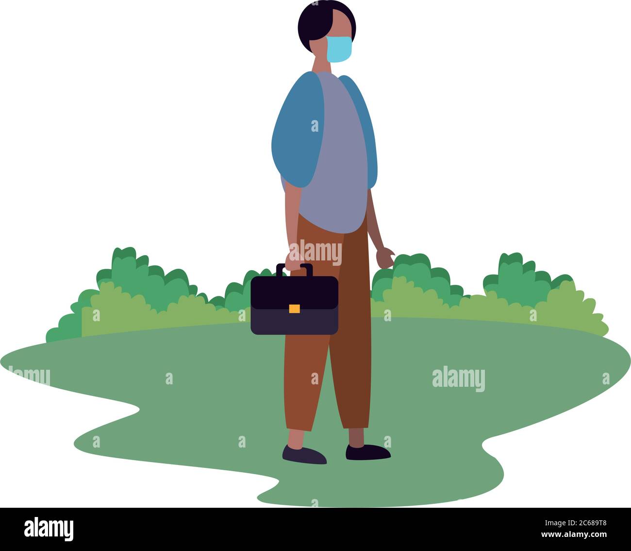 afro young man wearing medical mask in the park character vector ...