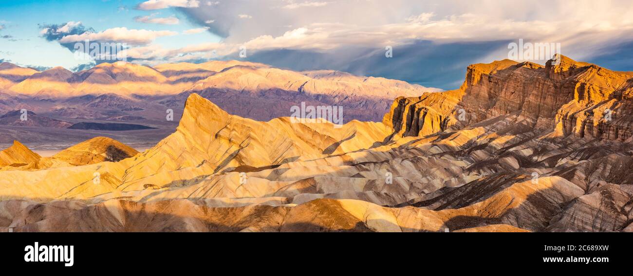 View of Manly Beacon at sunrise, Death Valley National Park, California, USA Stock Photo