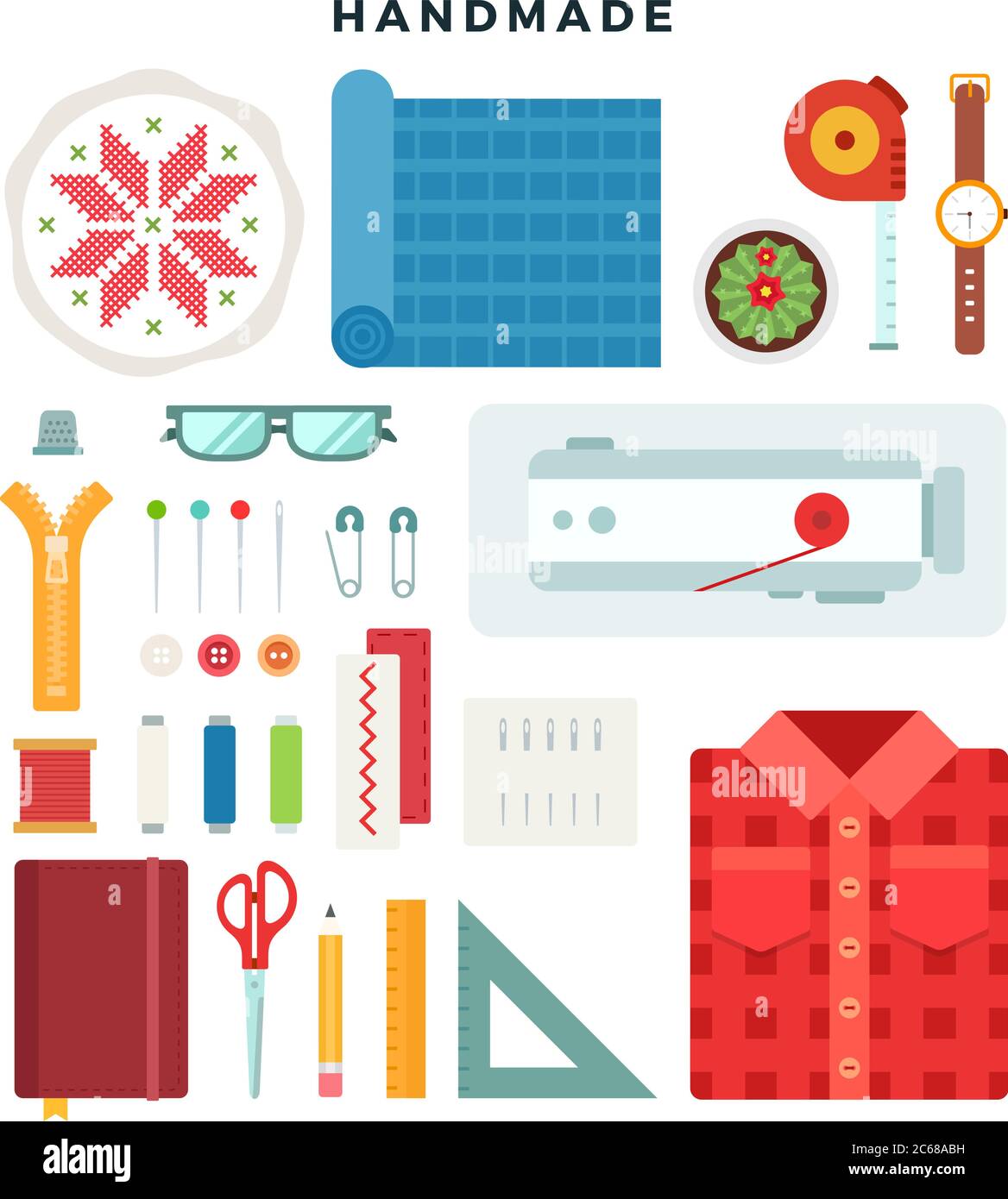 Handmade concept illustration. Tools and materials sewing and
