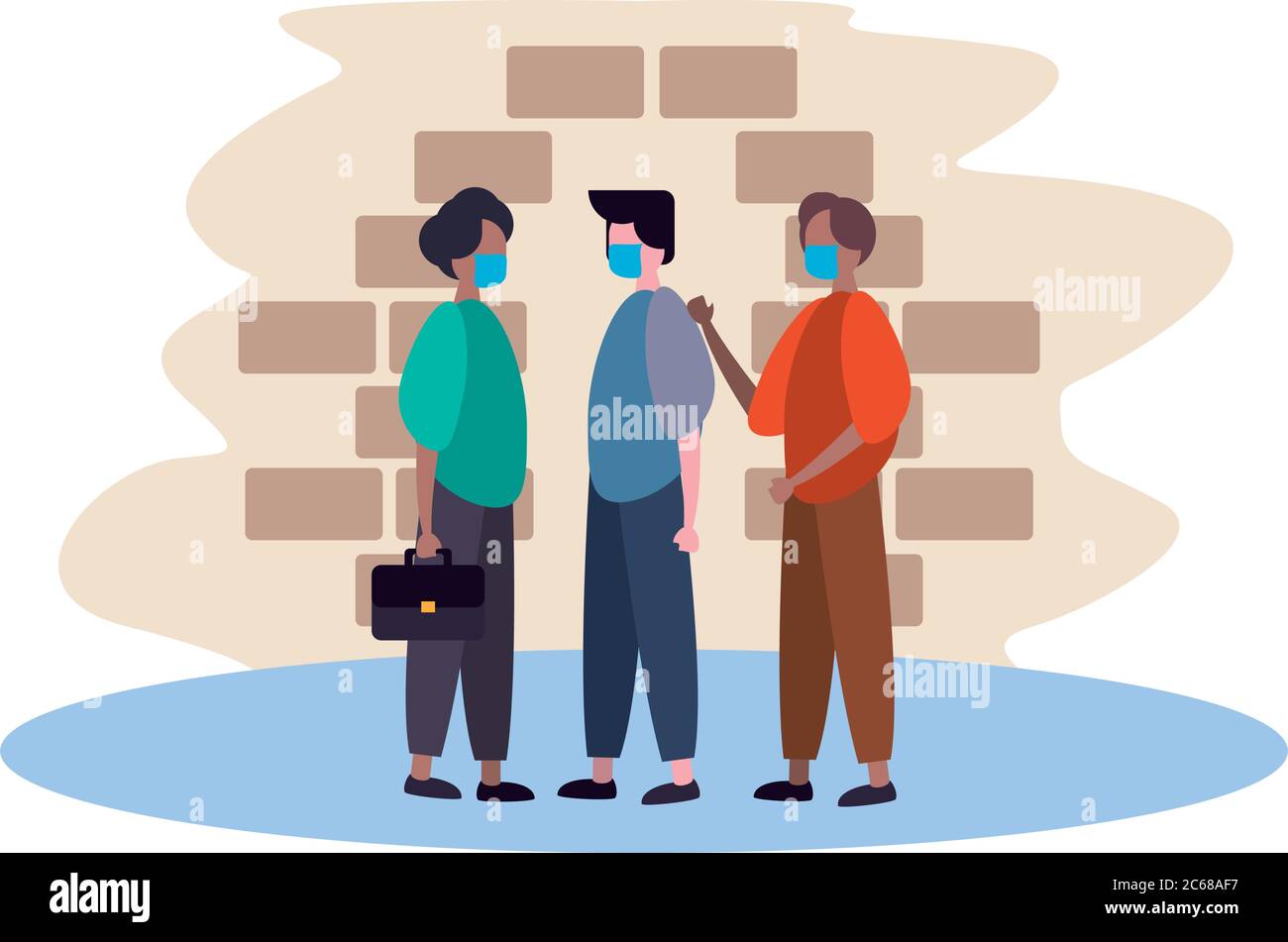 interracial young men wearing medical masks characters vector ...