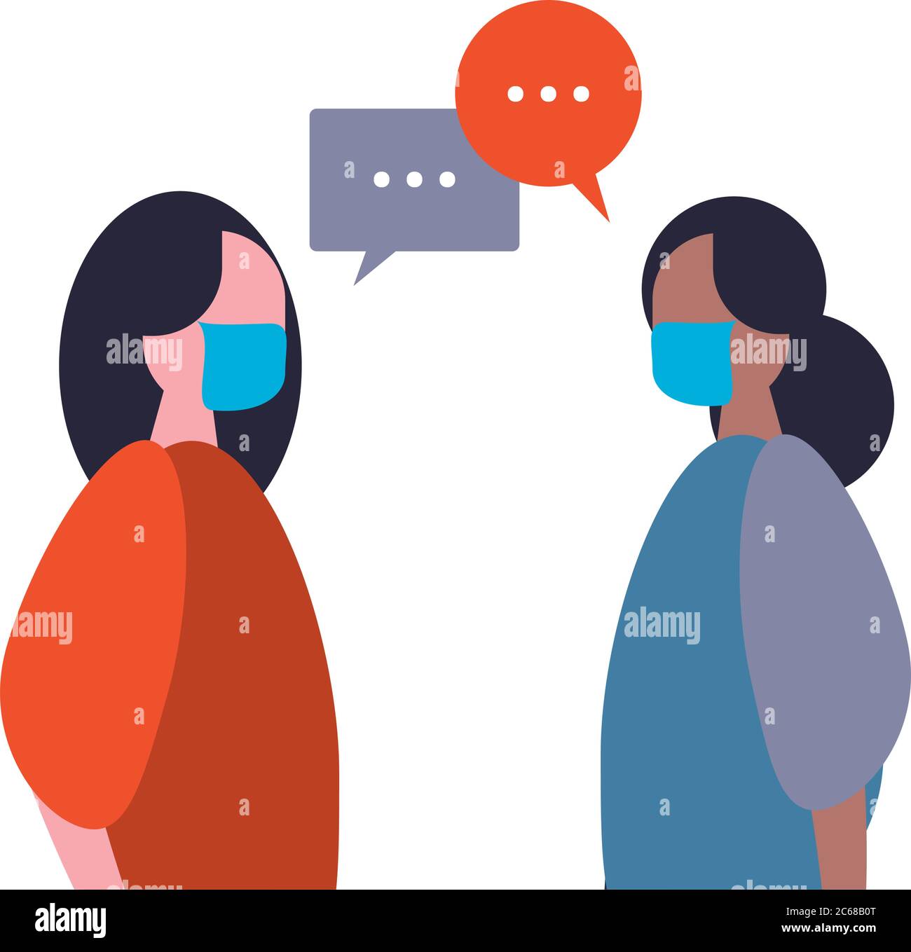 interracial women talking wearing medical masks characters vector ...